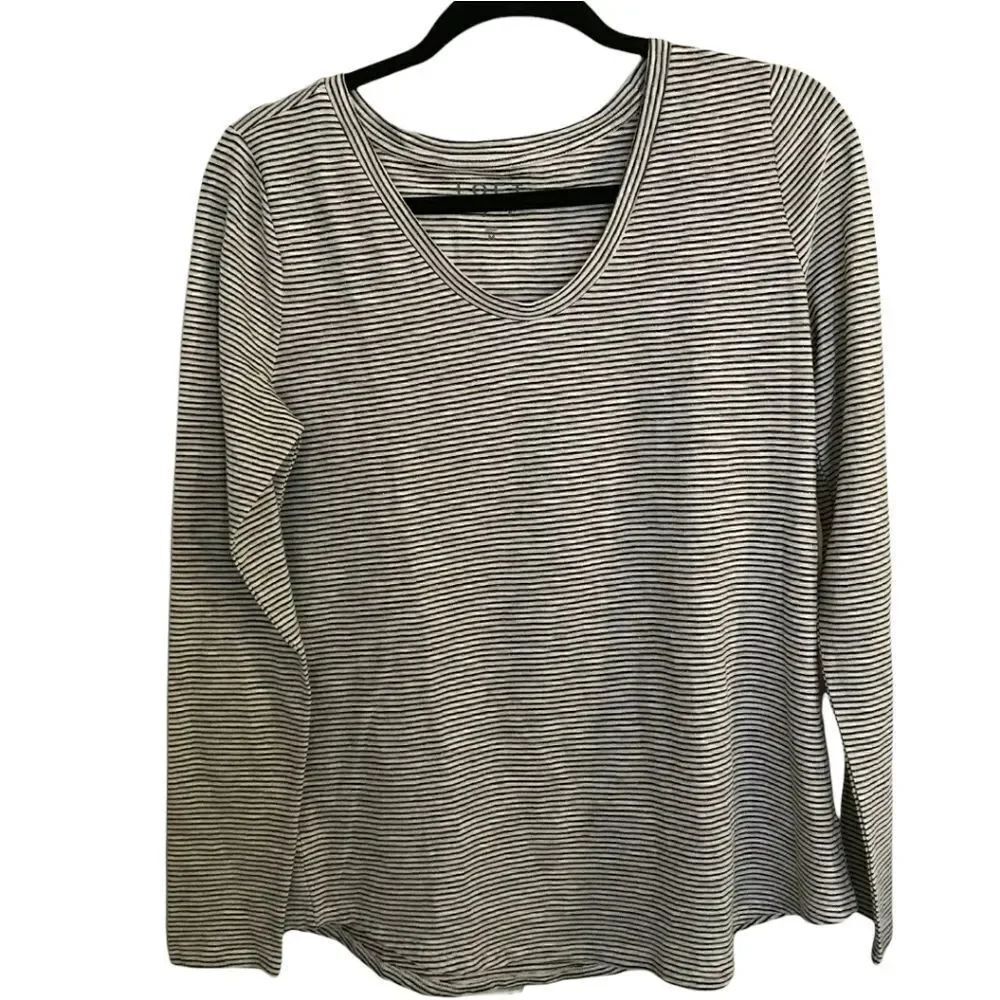 LOFT Vintage Soft Long Sleeve Scoop Neck Top Metallic Strips